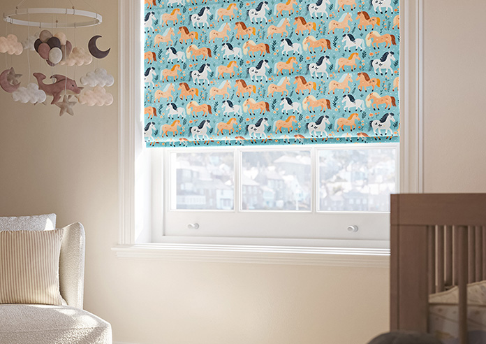 Pony Pals, Turquoise - Roman Blind - Image 5